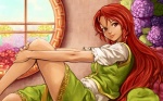 Rating: s Score: 9.00 Tags: touhou, girl, long hair, red hair, smile, brown eyes, legs, hong meiling