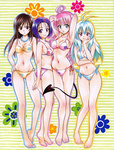 Rating: s Score: 9.80 Tags: bikini, blush, pink hair, kotegawa yui, long hair, purple hair, green hair, short hair, black hair, tail, sairenji haruna, lala satalin deviluke, run elsie jewelria