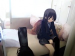 Rating: s Score: 9.69 Tags: bed, long hair, black hair, akiyama mio, pillow, thighhighs, seifuku