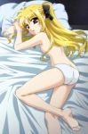 Rating: e Tags: bed, blonde hair, fate testarossa, legs, long hair, lying, panties, pillow, red eyes, sheet, topless, underwear
