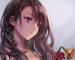 Rating: s Tags: braids, brown hair, brunette, cloudy, curly hair, flowers, long hair, necklace