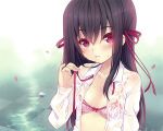 Rating: s Score: 9.73 Tags: open shirt, anime girl, long hair, black hair, bra, red eyes