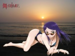 Rating: s Score: 9.20 Tags: sexy, beach, bikini, sea, sunset, blue hair, glasses, natsuki kuga, long hair, swim suit