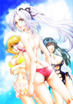 Rating: s Tags: 3girls, bikini, black hair, blonde, blue eyes, breast, butt, cleavage, ecchi, girl, glasses, green eyes, legs, long ahir, navel, ponytail, short hair, smile, white hair, woman, yellow eyes