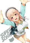 Rating: s Tags: blush, cute, girl, headphones, nitroplus, pink eyes, pink hair, short hair, shorts, smile