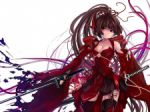 Rating: s Score: 9.20 Tags: sword, warrior, fighter, katana, long hair, blade, swords, ribbon, ponytail, girl with sword, red dress, breast
