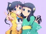 Rating: s Score: 9.70 Tags: yukata, ponytail, bakemonogatari, two girls, araragi tsukihi, araragi karen, karen araragi, tsukihi araragi, v (gesture)