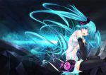 Rating: s Score: 9.78 Tags: blue hair, hatsune miku, vocaloid, long hair, blue eyes, legs, gloves, stockings, twintails, append
