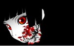  Score: 35 Tags: black,black hair,enma ai,face,face paint,facial mark,fringe,girl,jigoku shoujo,lips,red eyes,short hair,simple background,tattoo,widescreen
