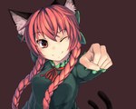  Score: 27 Tags: animal ears,animal tail,blush,cat ears,catgirl,cat tail,girl,hair ornament,kaenbyou rin,long hair,looking at viewer,lu hao liang,red eyes,red hair,ribbon (ribbons),single,smile,touhou