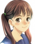  Tags: blush,brown eyes,brown hair,freckles,girl,hirokiku,long hair,looking at viewer,original,seifuku,simple background,single,smile,tall image,twintails,white