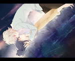  Score: 63 Tags: almost kiss,bed,face paint,face to face,long hair,lying,male,nezumi (no.6),no.6,purple hair,shion (no.6),shio tsuitta,shirt,short hair,shounen ai,sweater,white hair