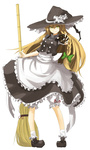  Tags: blonde hair,bow,braid (braids),broom,dress,girl,kirisame marisa,long hair,miruto netsuki (artist),smile,solo,tall image,touhou,white,witch,witch hat,yellow eyes