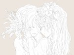  Score: 27 Tags: 2girls,eyes closed,flower (flowers),girl,hair flower,irena (artist),monochrome,original,smile