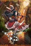  Score: 73 Tags: alice in wonderland,alice: madness returns,alice (wonderland),apron,black hair,blood,bunny ears,butterfly,card (cards),dress,elbow gloves,fingerless gloves,girl,green eyes,hat,knife,long hair,single,striped thighhighs,tall image,teddyyang