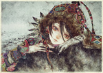  Score: 124 Tags: black hair,feather (feathers),fur,girl,hood,multicolored eyes,original,solo,yogisya