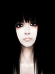  Score: 83 Tags: black,black hair,brown eyes,face,fringe,girl,kuro chiikawa,lips,long hair,original,portrait,simple background,solo,tall image