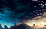  Score: 72 Tags:  cloak cloud (clouds) cross highres landscape mountain night sky sky star (stars) sunset sword tengen toppa gurren lagann volcano 