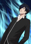  Score: 9 Tags: black hair,blue eyes,code: breaker,highres,looking at viewer,male,ogami rei,open collar,short hair,single,smile,tall image