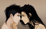  Score: 63 Tags: 2boys,bare shoulders,black hair,brown,brown eyes,couple,dark skin,earrings,face to face,green eyes,hug,kyoux (artist),light smile,long hair,male,naked,original,piercing,scar,short hair,shounen ai,simple background