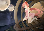  Score: 27 Tags: barefoot,cat ears,chain,city,girl,highres,long hair,moon,nekomura iroha,night sky,pink hair,solo,star (stars),sundress,vocaloid
