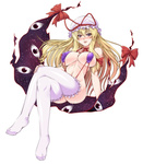  Score: 9 Tags: bikini,blonde hair,blush,bonnet,bow,eyes,girl,hair bow,large breasts,legs,light erotic,long hair,noir846,no shoes,purple eyes,simple background,tall image,touhou,white thighhighs,yakumo yukari