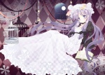  Score: 8 Tags: blush,bonnet,book (books),cage,crescent,dress,girl,hair bow,long hair,omiso (omiso),patchouli knowledge,purple eyes,purple hair,single,touhou