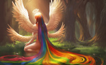  Score: 60 Tags: angel,back,forest,fringe,girl,highres,legs,light,light erotic,multicolored hair,nude,original,sakimichan,single,tree (trees),very long hair,wide image,wings
