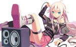  Score: 147 Tags: bare shoulders,blonde hair,blue eyes,boots,choker,girl,highres,ia (vocaloid),light erotic,long hair,pleated skirt,simple background,single,skirt,speakers,twin braids,vocaloid