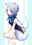  Tags: animal ears,animal tail,blue eyes,blue hair,blush,cat ears,catgirl,cat tail,dress,flower (flowers),girl,hair flower,hijiri-ssh,looking at viewer,original,short hair,tail,tall image,thighhighs,white thighhighs