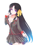  Score: 18 Tags: black hair,cpeilad,girl,hair ribbon,kurugaya yuiko,little busters!,long hair,purple eyes,school uniform,simple background,single,skirt,smile,tall image