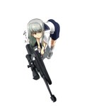  Score: 2 Tags: blue eyes,girl,grey hair,gun,long hair,original,sailor suit,seifuku,shirt,skirt,sniper rifle,solo,ttomm (artist),weapon,white,white socks