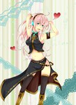  Tags:  ahoge blue eyes boots girl long hair megurine luka midriff navel pink hair solo thighhighs tyuuko (artist) vocaloid 