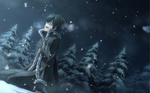 Score: 27 Tags: black hair,cloak,forest,highres,kirito,male,night sky,open mouth,sheath,short hair,single,sitting,snow,snowflake (snowflakes),sword art online