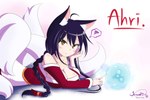  Score: 18 Tags: ahri (league of legends),animal ears,animal tail,blue hair,brown eyes,detached sleeves,girl,highres,large breasts,league of legends (game),light erotic,long hair,looking at viewer,multiple tails,single,white