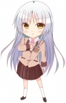  Score: 9 Tags: angel beats!,chibi,girl,kuena (artist),long hair,school uniform,simple background,solo,tachibana kanade,tall image,white,white hair,yellow eyes