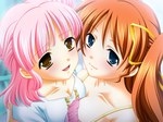  Score: 8 Tags: 2girls,blue eyes,blush,breast press,brown eyes,brown hair,cleavage,close,game cg,light erotic,oshikake! entremets (game),pink hair