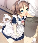  Tags: blue eyes,blush,brown hair,censored,cura,game cg,girl,hard erotic,highres,loli,long hair,maid,maid headdress,monobeno,penis,sawai natsuha,tall image
