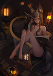  Tags: acid g,animal ears,animal tail,book (books),breasts,brown eyes,brown hair,crossed legs,erotic,girl,glasses,hair over breasts,highres,horn (horns),lamp,long hair,original,panties,pantyshot,sitting,tail,tall image,underwear