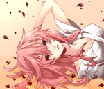  Score: 27 Tags: bare shoulders,girl,kyou zip,long hair,looking at viewer,megurine luka,open mouth,petals,pink hair,purple eyes,single,vocaloid