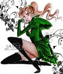  Tags: bishoujo senshi sailor moon,blush,brown hair,cross,dress,fishnet pantyhose,frills,halloween,kino makoto,knee boots,kneeling,long hair,outlines,pantyhose,pendant,plant (plants),ponytail,simple background,single,squat,tall image,vampire,white,yellow eyes,zelldinchit (artist)