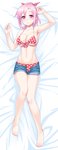  Tags: amatsuka megumi (gj-bu),bikini,blush,dakimakura,girl,gj-bu,light erotic,looking at viewer,navel,pink eyes,pink hair,short hair,shorts,single,smile,tall image,unpokotan