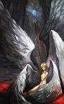  Tags: baka (artist),blonde hair,blue eyes,erotic,girl,long hair,looking at viewer,nude,original,single,tall image,wings