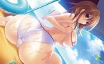  Score: 81 Tags: ass,bare back,barefoot,bare shoulders,beach,bikini,blue eyes,blush,brown hair,cameltoe,cloud (clouds),erotic,girl,highres,koi mo h mo obenkyou mo,kumatora tatsumi (artist),large breasts,looking back,nipples,parasol,sea,see through,short hair,single,sky,underboob,wet,wide image