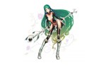  Score: 9 Tags: armor,boots,earrings,flower (flowers),girl,green hair,long hair,multicolored hair,perfect world,simple background,sinad,solo,staff,very long hair,white,widescreen,yellow eyes