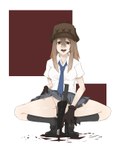  Tags: black socks,brown hair,chinatsu (jormungand),girl,gloves,hat,jormungand,light erotic,necktie,school uniform,shirt,skirt,skirt lift,tall image,weapon