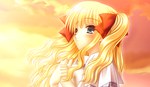 Tags:  blonde_hair blue_eyes blush game_cg girl hair_ribbon long_hair sin_kuro_to_kiiro_no_shoujo sunset twintails 