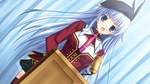  Tags: beret,blue eyes,blue hair,game cg,girl,himitsu no otome,long hair,microphone,open mouth,school uniform,wide image