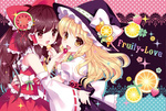 Tags: 2girls black hair blonde hair brown eyes detached sleeves girls hakurei reimu hat kirisame marisa long hair strawberry touhou wasabi (sekai) yellow eyes Tags: 2girls black hair blonde hair brown eyes detached sleeves girls hakurei reimu hat kirisame marisa long hair strawberry touhou wasabi (sekai) yellow eyes