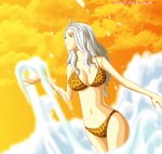  Score: 47 Tags: bikini,blue eyes,cloud (clouds),drake666,fairy tail,girl,highres,light,long hair,magic,midriff,mirajane,navel,silver hair,sky,solo